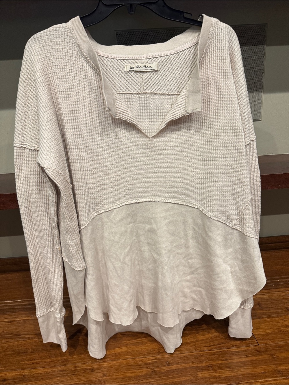 Free People Light Cream Layered Waffle-Knit Pullover